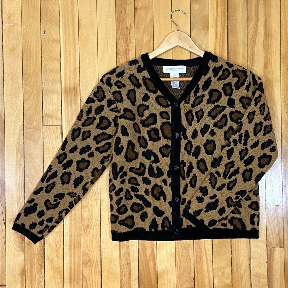 Vintage wool blend animal print cardigan sweater